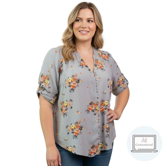 Torrid Womens Harper Challis Blouse Gray Floral Button Loop Plus Size 3 | 3X - Picture 1 of 13
